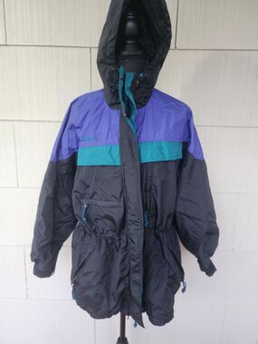 Vintage 90s Columbia Purple Teal Black Jacket Women's Size Small Windbreaker